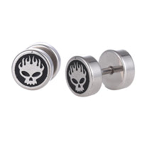 Load image into Gallery viewer, Schraubverschluss Fake Piercing Expander Brennender Totenkopf Edelstahl silbern
