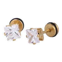 Load image into Gallery viewer, Fake Piercing Expander golden Zirkonia Stein weiß Quadratisch Schaubverschluss Edelstahl
