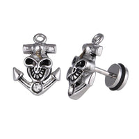 Load image into Gallery viewer, Fake Piercing Expander silberfarben Totenkopf im Anker Zirkonia weiß Schaubverschluss Edelstahl
