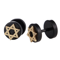 Load image into Gallery viewer, Fake Piercing Expander schwarz golden glitzerner Davidsstern Schaubverschluss Edelstahl
