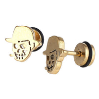 Load image into Gallery viewer, Schraubverschluss Fake Piercing Expander Totenkopf mit Hut goldfarben Edelstahl
