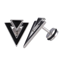 Load image into Gallery viewer, Fake Piercing Expander silberfarben Dreieck schwarz kleines schwarz Schaubverschluss Edelstahl

