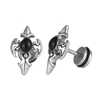 Load image into Gallery viewer, Fake Piercing Expander silber Kreuz mit Onyx Stein Schaubverschluss Edelstahl
