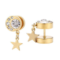 Load image into Gallery viewer, Fake Piercing Expander goldfarben 6 Zirkonia Stein weiß Stern Anhänger
