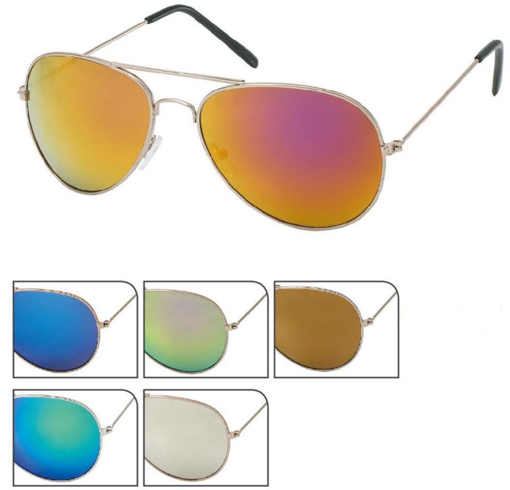 Sonnenbrille Pilotenbrille 400 UV verspiegelt golden Doppelsteg pink grün gelb blau
