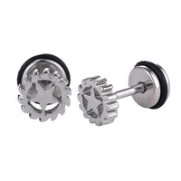Load image into Gallery viewer, Fake Piercing Expander silberfarben Zahnrad mit Stern Schaubverschluss Edelstahl
