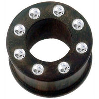 Load image into Gallery viewer, braun Holztunnel Kristalle Teakholz handgeschnitzt Tribal Holz Tunnel Plug Expander Ohrstecker
