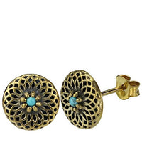 Load image into Gallery viewer, Messing Stein Ohrstecker antik gold Dahlie 10mm
