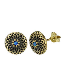 Load image into Gallery viewer, Messing Stein Ohrstecker antik gold Dahlie 10mm
