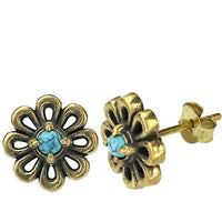 Load image into Gallery viewer, Messing Stein Kristall Ohrstecker gold Blume Zinnie 11mm
