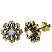Load image into Gallery viewer, Messing Stein Kristall Ohrstecker gold Blume Zinnie 11mm
