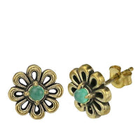 Load image into Gallery viewer, Messing Stein Kristall Ohrstecker gold Blume Zinnie 11mm
