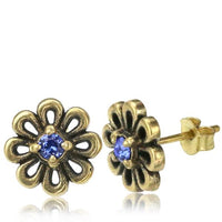 Load image into Gallery viewer, Messing Stein Kristall Ohrstecker gold Blume Zinnie 11mm
