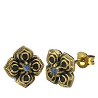 Load image into Gallery viewer, Messing Stein Kristall Ohrstecker gold Blume antik 10mm
