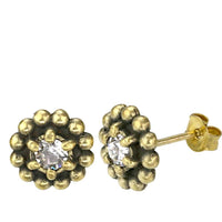 Load image into Gallery viewer, Messing Stein Kristall Ohrstecker gold Kugelblume 10mm
