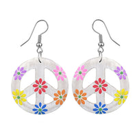 Cargar imagen en el visor de la galería, Holzohrringe schwarz Peace bunt Blumen Perlen Ohrringe Holz Edelstahl Ohrhänger Damen Organic
