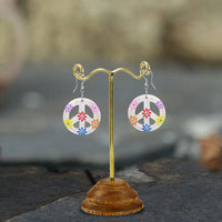 Cargar imagen en el visor de la galería, Holzohrringe schwarz Peace bunt Blumen Perlen Ohrringe Holz Edelstahl Ohrhänger Damen Organic
