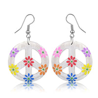 Cargar imagen en el visor de la galería, Holzohrringe schwarz Peace bunt Blumen Perlen Ohrringe Holz Edelstahl Ohrhänger Damen Organic
