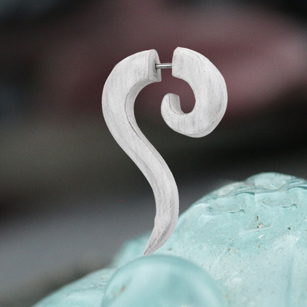 Ohrring Holz Fake Piercing- Weiße Lange Spirale aus Edelstahl