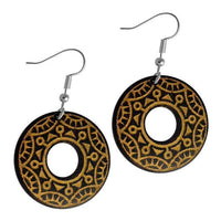 Load image into Gallery viewer, Ohrringe Holz rund Edelstahl Silber gold Gravur leicht Om Blume Baum
