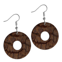 Load image into Gallery viewer, Ohrringe Holz Ringform Silber Edelstahl hell dunkel
