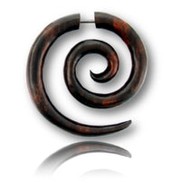 Load image into Gallery viewer, Ohrringe Holz Fake Piercing Spiralen Edelstahl Dehnschnecken
