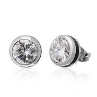 Cargar imagen en el visor de la galería, The CHICNET Brass Ohrstecker silber Gummi Glaskristall 10mm rund are round stud earrings with clear crystal set in polished, nickel-free silver-tone brass, shown against a white background.
