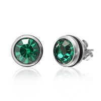 Cargar imagen en el visor de la galería, A pair of CHICNET Brass Ohrstecker, 10mm round with green Glaskristall in silver-toned, nickelfrei metal, displayed against a white background.
