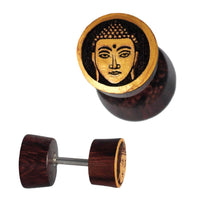 Load image into Gallery viewer, Fake Plug Motiv Sonoholz Holz Piercing Edelstahl gold
