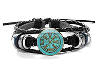 Load image into Gallery viewer, Viking Kompass Leder Armband schwarz silber verstellbar

