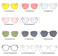 Load image into Gallery viewer, Sonnenbrille Damen 400UV getönt klar Metallgestell bunt fünfeckig groß
