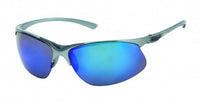 Load image into Gallery viewer, A pair of Sonnenbrille Sport verspiegelt 400 UV with metallic colored accents below, frameless design, and large mirrored lenses for maximum UV protection on a white background.
