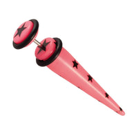 Cargar imagen en el visor de la galería, Acryl Fake Piercing Expander Pink schwarze Sterne Dehnungsstab Straight Dehnstab - chic - net.de
