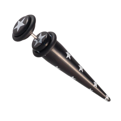 Acryl Fake Piercing Expander schwarz mit weißen Sternen Dehnungsstab Straight Dehnstab - chic - net.de