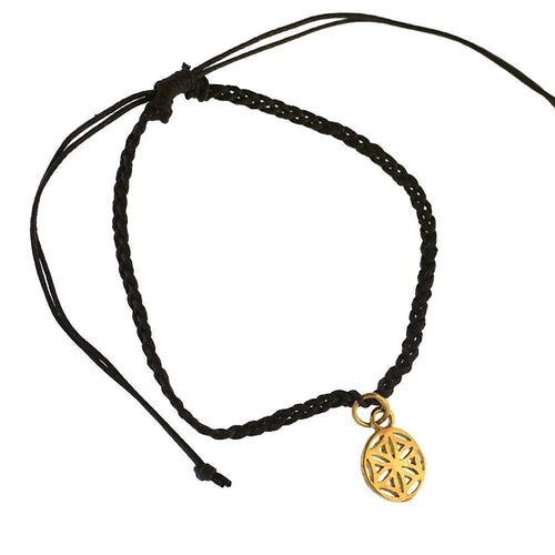 Armband geflochten verstellbar schwarz Messing Anhänger golden Blume des Lebens - chic - net.de
