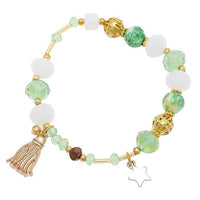 Load image into Gallery viewer, Armband golden Stein Kristall Brass Perlen grün weiß Stern Quaste verstellbar - chic - net.de
