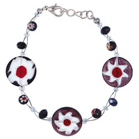 Load image into Gallery viewer, Armband Muranoglas Glasperlen schwarz bunt Blumen Scheiben Perlen 18 - 20 cm nickelfrei Glitzer - chic - net.de
