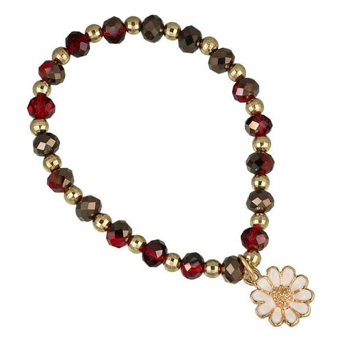 Armband Perlen Steine grün rot schimmernd facettiert Charm Gänseblümchen - chic - net.de