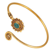 Load image into Gallery viewer, Messing Armreif antik golden türkis Maserung Schnörkel Stern verstellbar
