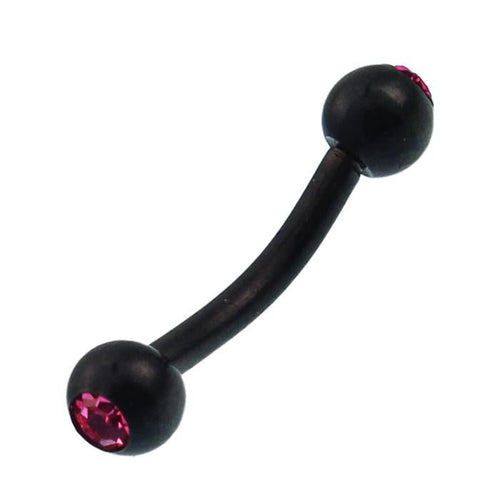 Banane Curved Barbell Piercing mit Kugeln schwarz aus Edelstahl mit Glitzerstein in Pink - chic - net.de