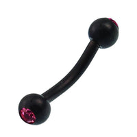 Load image into Gallery viewer, Banane Curved Barbell Piercing mit Kugeln schwarz aus Edelstahl mit Glitzerstein in Pink - chic - net.de
