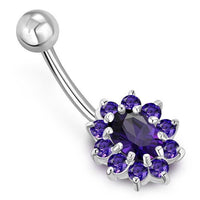 Cargar imagen en el visor de la galería, Bauchnabel Piercing Edelstahl Zirkonia Silber oval Blume - chic - net.de
