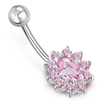Cargar imagen en el visor de la galería, Bauchnabel Piercing Edelstahl Zirkonia Silber oval Blume - chic - net.de

