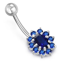 Cargar imagen en el visor de la galería, Bauchnabel Piercing Edelstahl Zirkonia Silber oval Blume - chic - net.de
