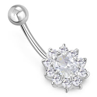 Cargar imagen en el visor de la galería, Bauchnabel Piercing Edelstahl Zirkonia Silber oval Blume - chic - net.de
