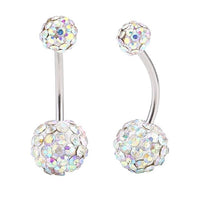 Load image into Gallery viewer, Bauchnabelpiercing Bananapiercing weiß Zirkonia bunte Steine 2 Kugeln Edelstahl - chic - net.de
