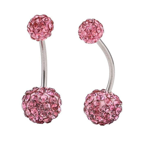 Bauchnabelpiercing Bananapiercing Zirkonia Steine pink 2 Kugeln Edelstahl - chic - net.de