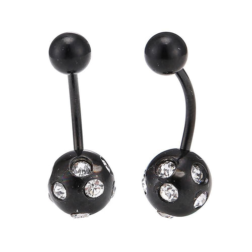 Bauchnabelpiercing Bananenpiercing Edelstahl schwarz weiße Zirkonia Steine - chic - net.de