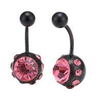 Load image into Gallery viewer, Bauchnabelpiercing Bananenpiercing Rosa Zirkonia Steine Edelstahl schwarz - chic - net.de
