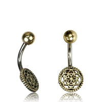 Cargar imagen en el visor de la galería, Bauchnabelpiercing Brass Edelstahl antik golden silbern Blume des Lebens Punkte - chic - net.de
